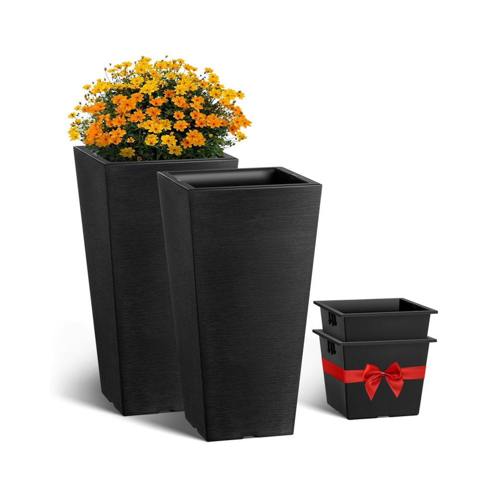 Tall Planter Set of 2 Square Tapered Planters 22 in for Outdoor Indoor 