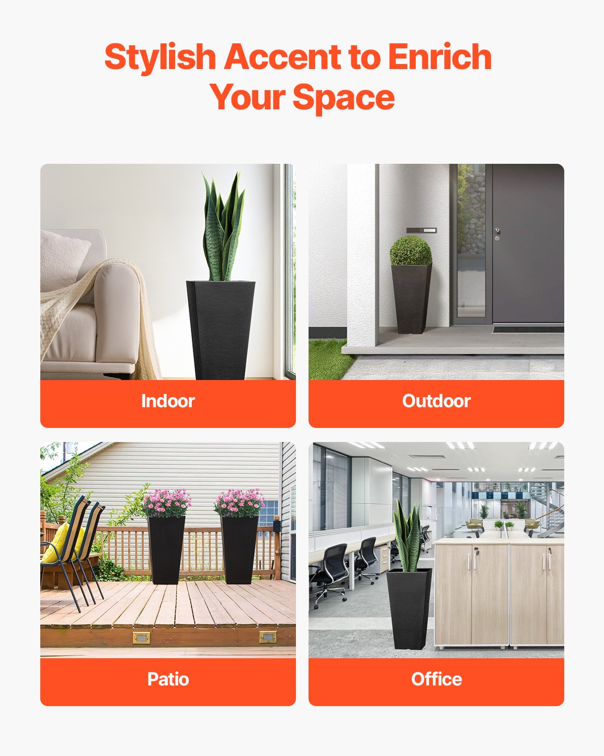 VEVOR Tall Planter Set of 2 Square Tapered Planters 22 in for Outdoor Indoor 