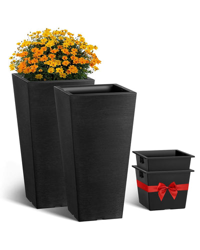 VEVOR Tall Planter Set of 2 Square Tapered Planters 22 in for Outdoor Indoor 