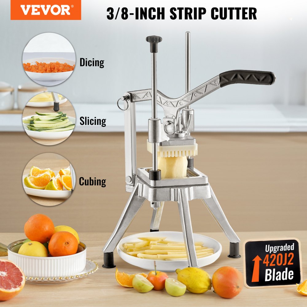 VEVOR Commercial Vegetable Fruit Chopper 3/8? Blade Heavy Duty Professional Food Dicer Kattex French Fry Cutter Onion Slicer Stainless Steel for Tomato Peppers Potato Mushroom, Sliver 