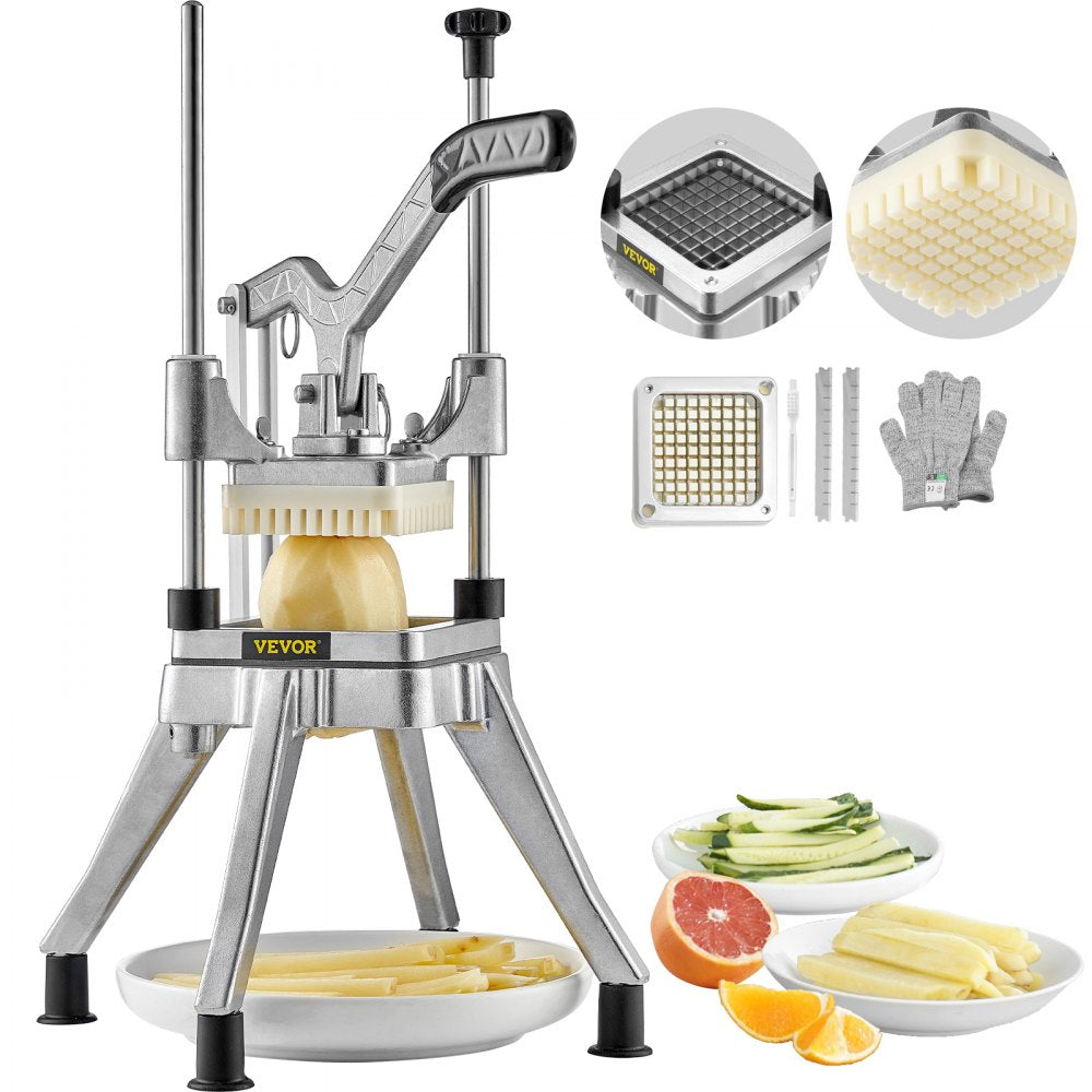 VEVOR Commercial Vegetable Fruit Chopper 3/8? Blade Heavy Duty Professional Food Dicer Kattex French Fry Cutter Onion Slicer Stainless Steel for Tomato Peppers Potato Mushroom, Sliver 