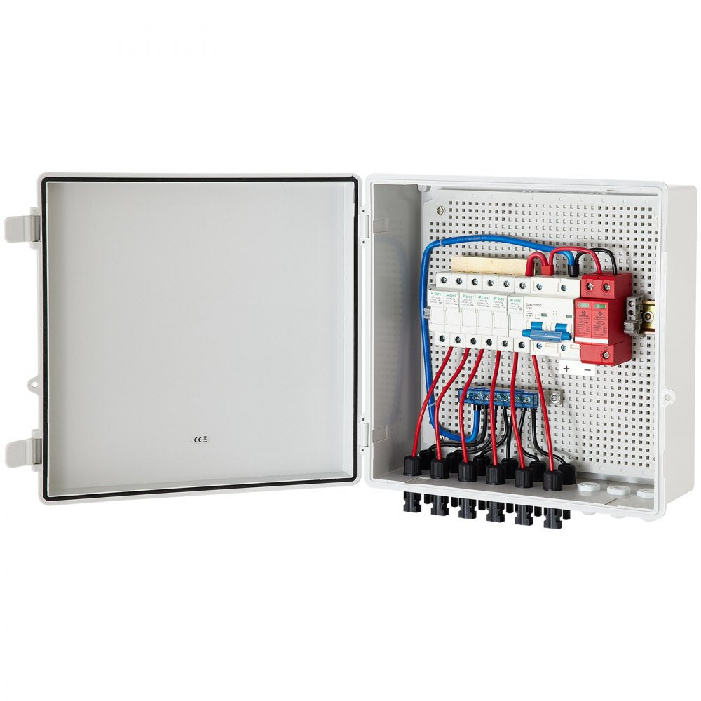 VEVOR PV Combiner Box, 6 String, Solar Combiner Box with 15A Rated Current Fuse, 125A Circuit Breaker, Lightning Arreste and Solar Connector, for On / Off Grid Solar Panel System, IP65 Waterproof 