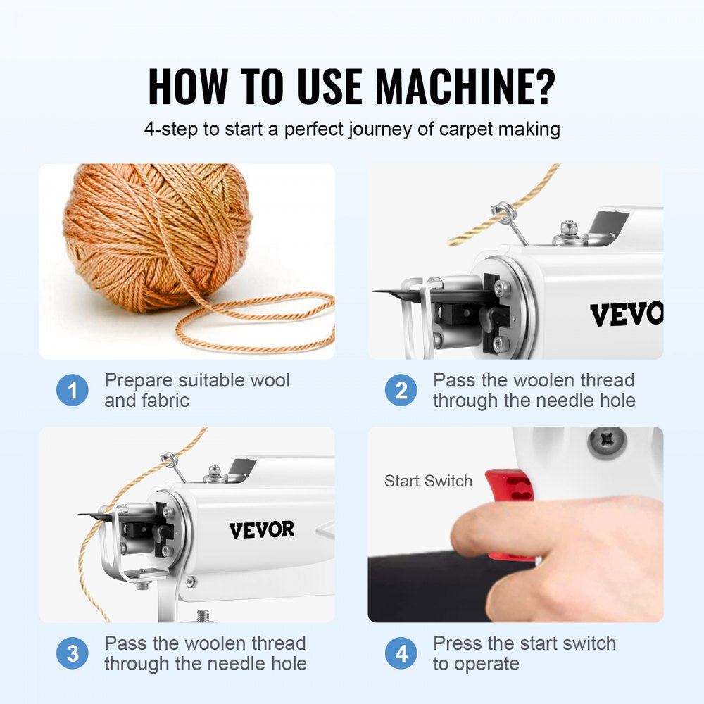 VEVOR Tufting Gun, Cut Pile Electric Carpet Weaving Flocking Machine, Rug Machines Starter Kit, 7-27 Stitches/sec High Speed Rug Making Tools, 4-25 mm Adjustable Height, 110V 