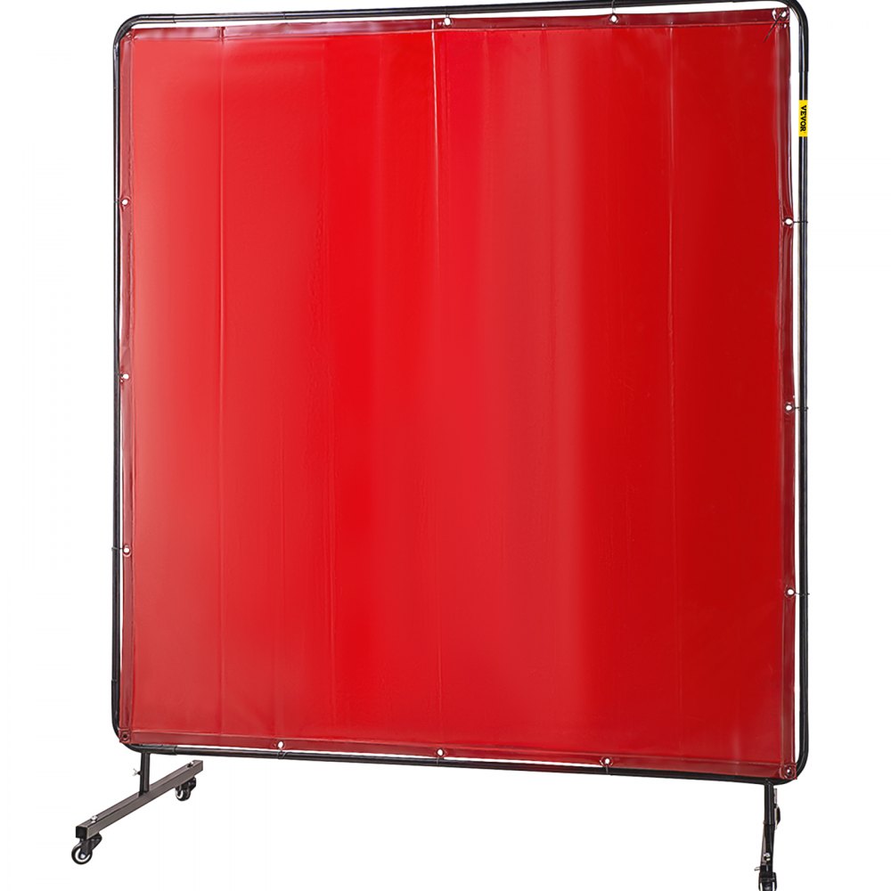 VEVOR Welding Screen with Frame 6\' x 6\', Welding Curtain with 4 Wheels, Welding Protection Screen Red Flame-Resistant Vinyl, Portable Light-Proof Professional 