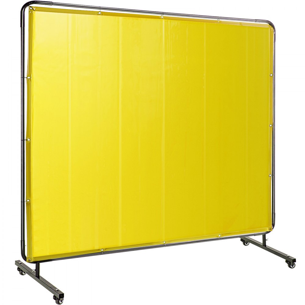 VEVOR Welding Screen with Frame 8\' x 6\', Welding Curtain with 4 Wheels, Welding Protection Screen Yellow Flame-Resistant Vinyl, Portable Light-Proof Professional 