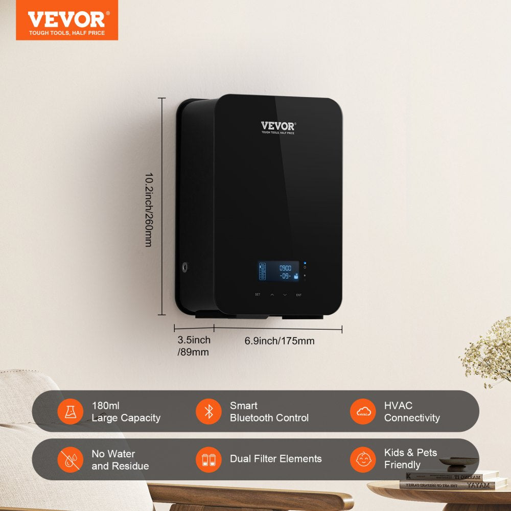 VEVOR Scent Air Machine, 180ml Bluetooth Smart Essential Oil Diffuser, 2000sq.ft Waterless HVAC Scent Diffuser with Cold Air Technology, Aromatherapy Diffuser Machine for Home, Office, Hotel, 