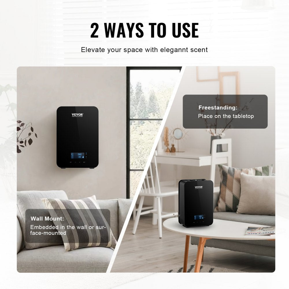VEVOR Scent Air Machine, 180ml Bluetooth Smart Essential Oil Diffuser, 2000sq.ft Waterless HVAC Scent Diffuser with Cold Air Technology, Aromatherapy Diffuser Machine for Home, Office, Hotel, 
