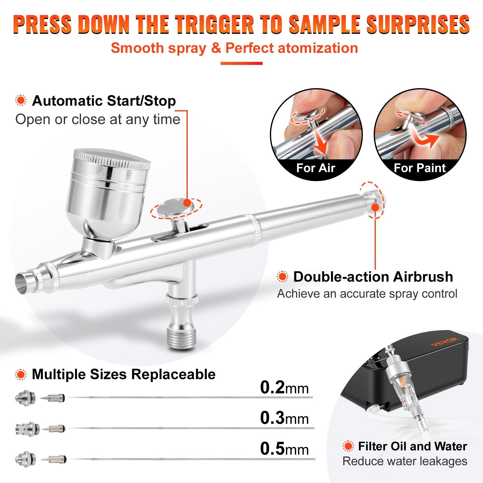 VEVOR Airbrush Kit Dual-action Airbrush System Compressor Art Nail Makeup Model 