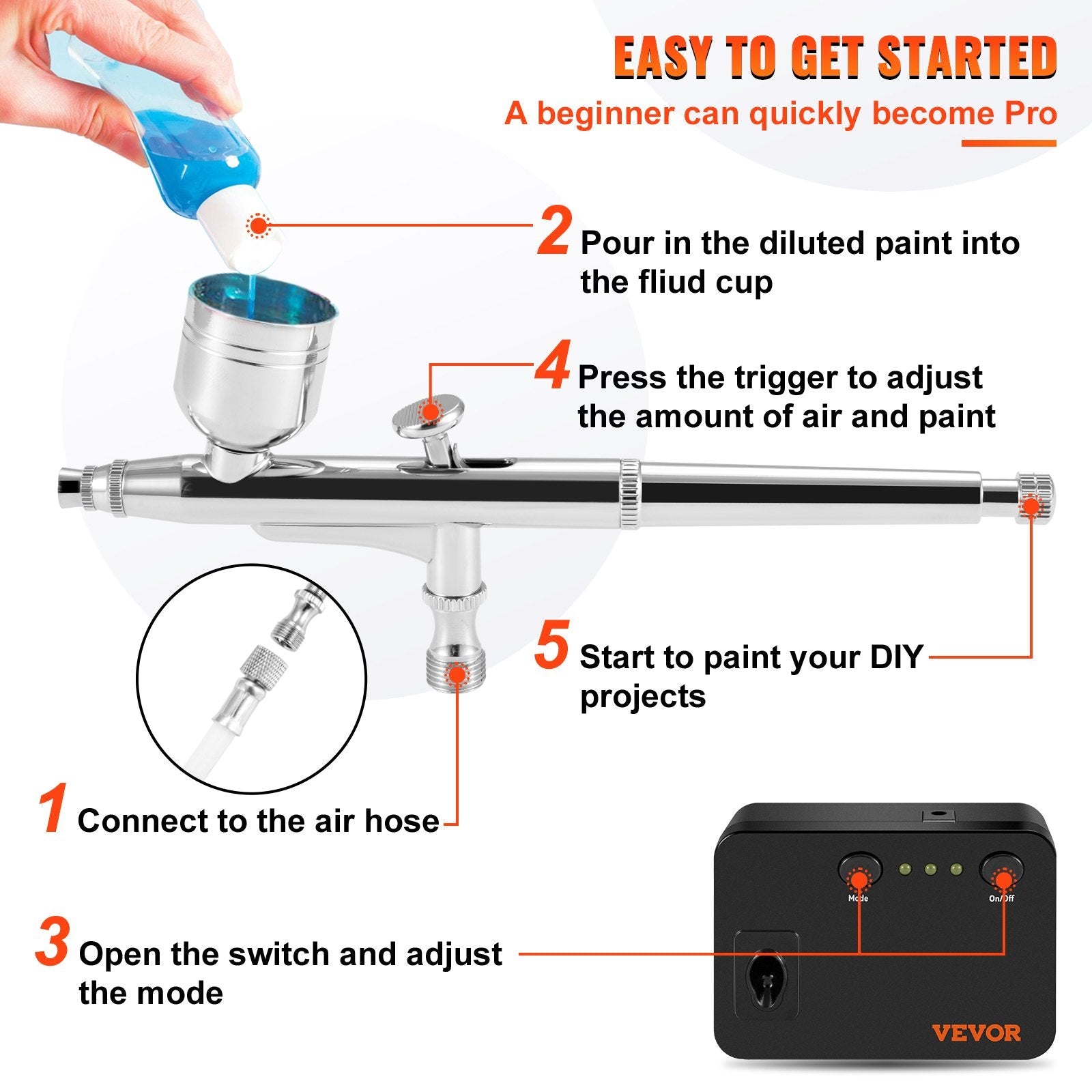 VEVOR Airbrush Kit Dual-action Airbrush System Compressor Art Nail Makeup Model 