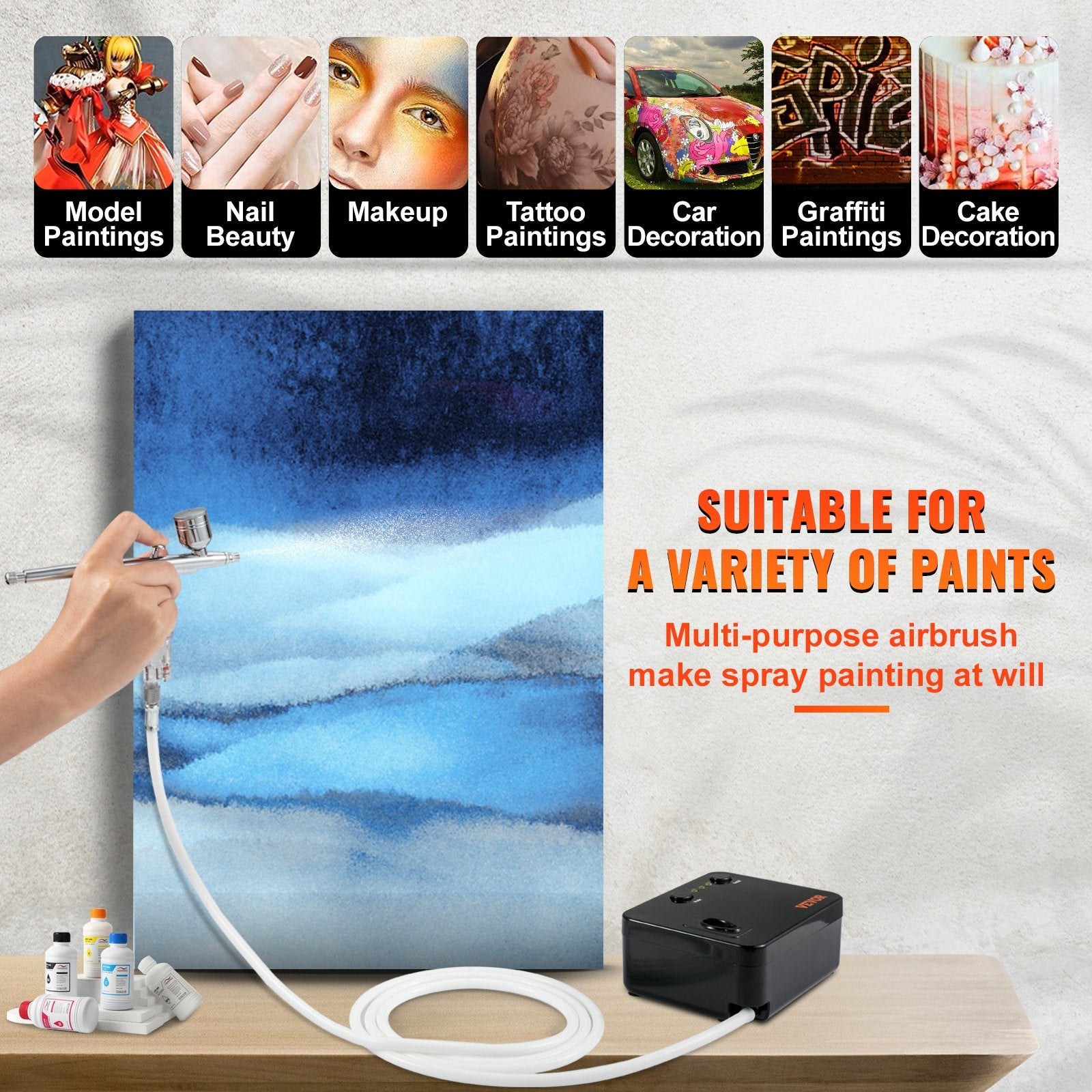 VEVOR Airbrush Kit Dual-action Airbrush System Compressor Art Nail Makeup Model 