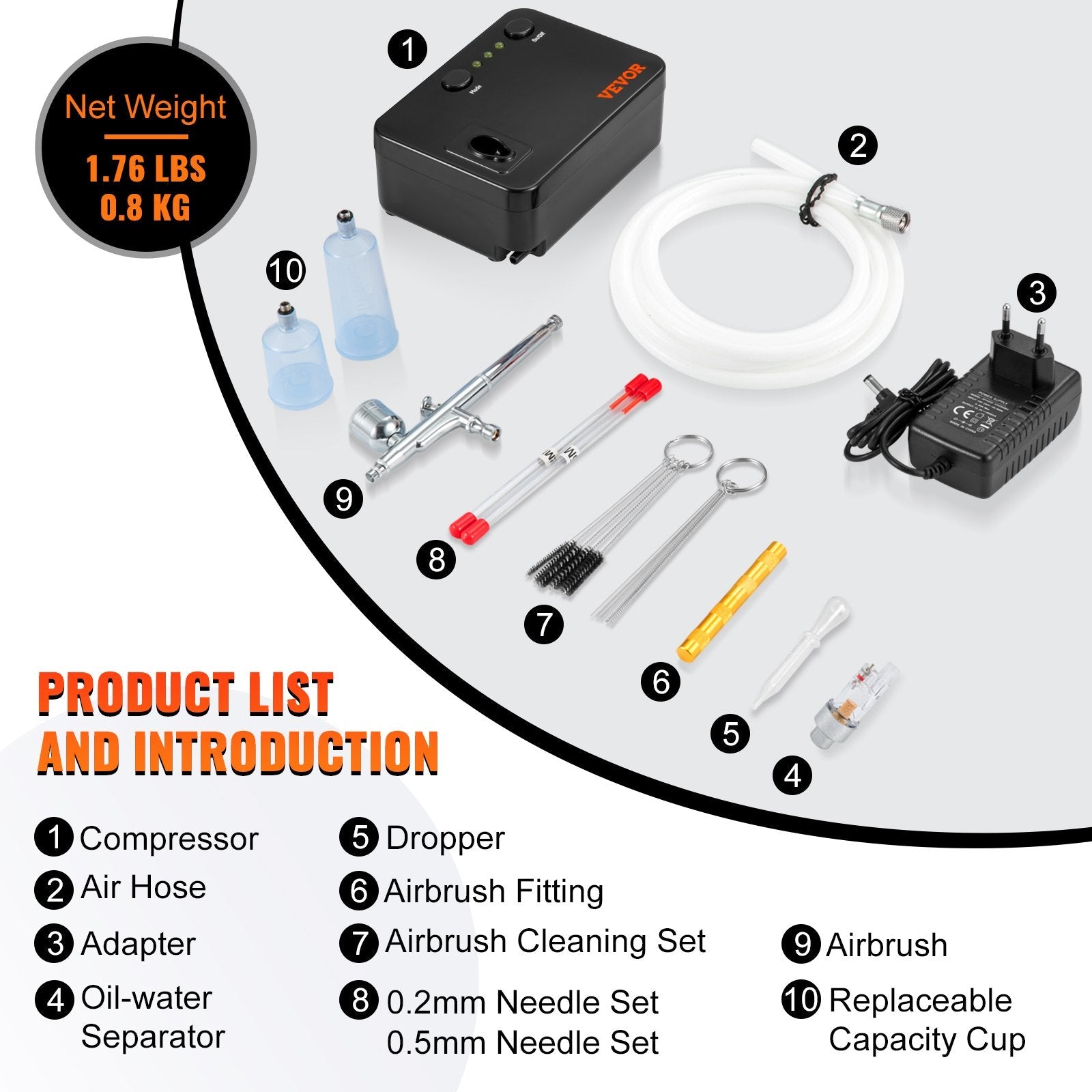VEVOR Airbrush Kit Dual-action Airbrush System Compressor Art Nail Makeup Model 