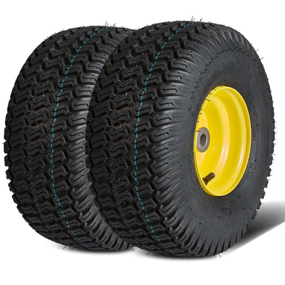VEVOR Lawn Mower Tires with Rim, 15x6-6" Tubeless Tractor Tires, 2-Pack Tire and Wheel Assembly, S-Turf Pneumatic Tires, 3" Offset Hub, 3/4" Bushing Size, 16 PCS Adapters for Riding Mower Lawn Tractor 