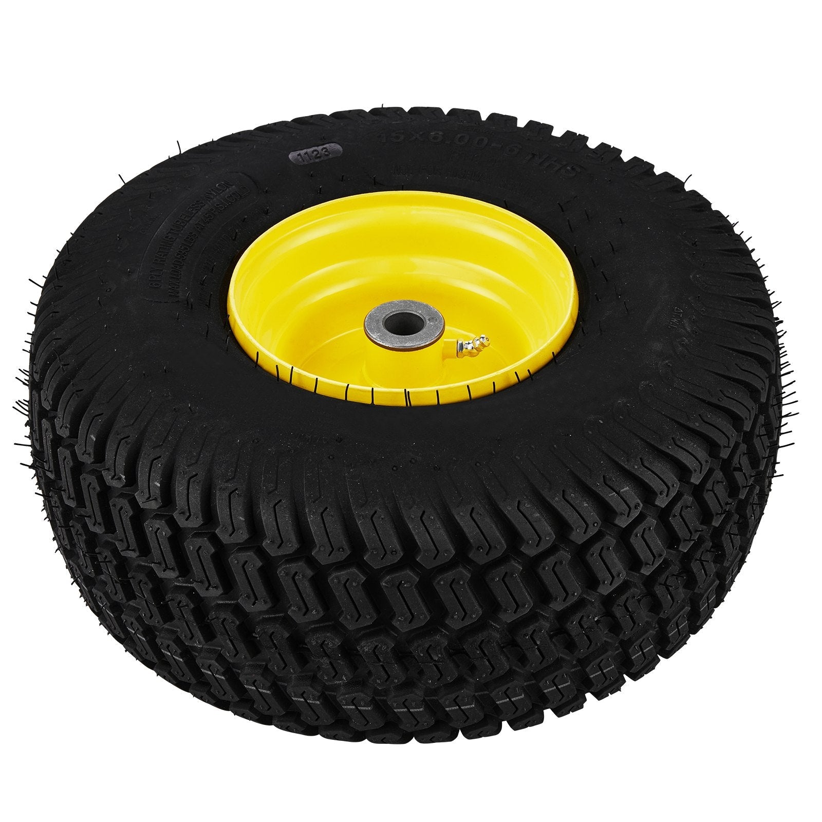 VEVOR Lawn Mower Tires with Rim, 15x6-6" Tubeless Tractor Tires, 2-Pack Tire and Wheel Assembly, S-Turf Pneumatic Tires, 3" Offset Hub, 3/4" Bushing Size, 16 PCS Adapters for Riding Mower Lawn Tractor 