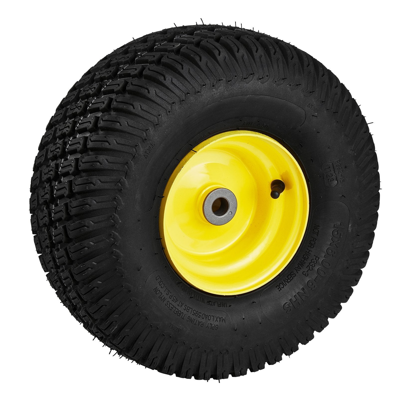 VEVOR Lawn Mower Tires with Rim, 15x6-6" Tubeless Tractor Tires, 2-Pack Tire and Wheel Assembly, S-Turf Pneumatic Tires, 3" Offset Hub, 3/4" Bushing Size, 16 PCS Adapters for Riding Mower Lawn Tractor 