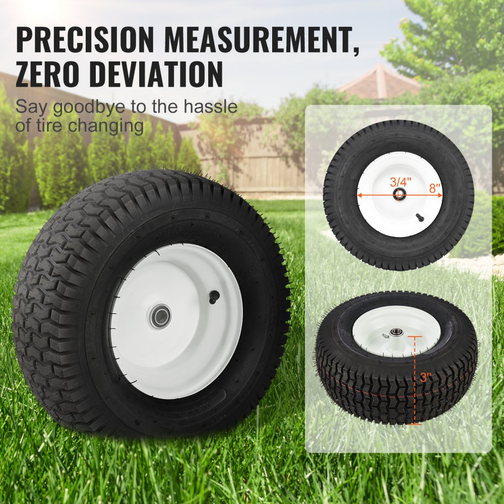 VEVOR Lawn Mower Tires with Rim, 16x6.5-8" Tubeless Tractor Tires, 2-Pack Tire and Wheel Assembly, Turf Pneumatic Tires, 3" Offset Hub, 3/4" Bushing Size, 16 PCS Adapters for Riding Mower Lawn Tractor 