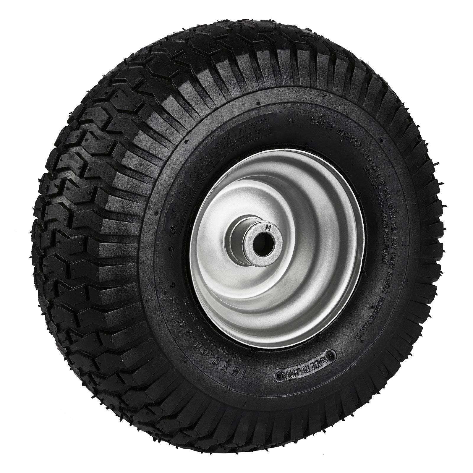 VEVOR Lawn Mower Tires, 15x6-6" Lawn Tractor Tires, 2-Pack Tire and Wheel Assemblies, Turf Pneumatic Tires with 3" Centered Hub and 3/4" Bushing Size, 16 PCS Adapters for Riding Mowers Lawn Tractors 