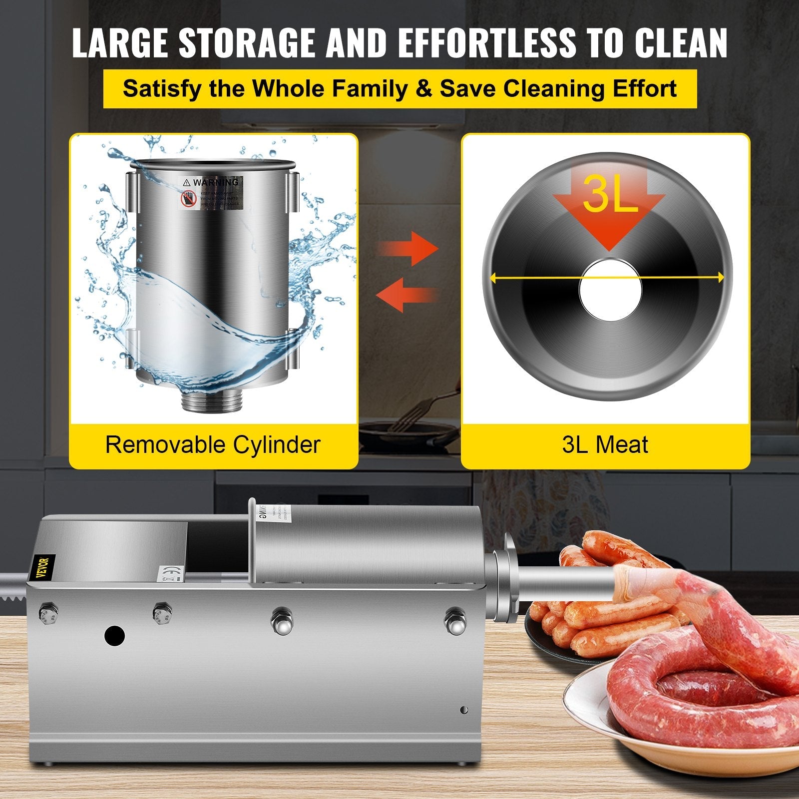 VEVOR Horizontal Sausage Stuffer 3L/ 7Lbs Manual Sausage Maker With 5 Filling Nozzles Sausage Stuffing Machine For Home & Commercial Use Stainless Steel 