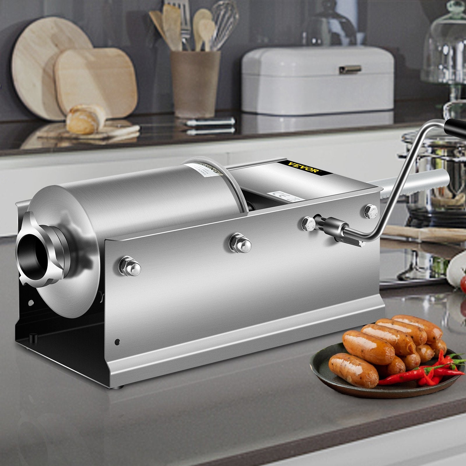 VEVOR Horizontal Sausage Stuffer 3L/ 7Lbs Manual Sausage Maker With 5 Filling Nozzles Sausage Stuffing Machine For Home & Commercial Use Stainless Steel 