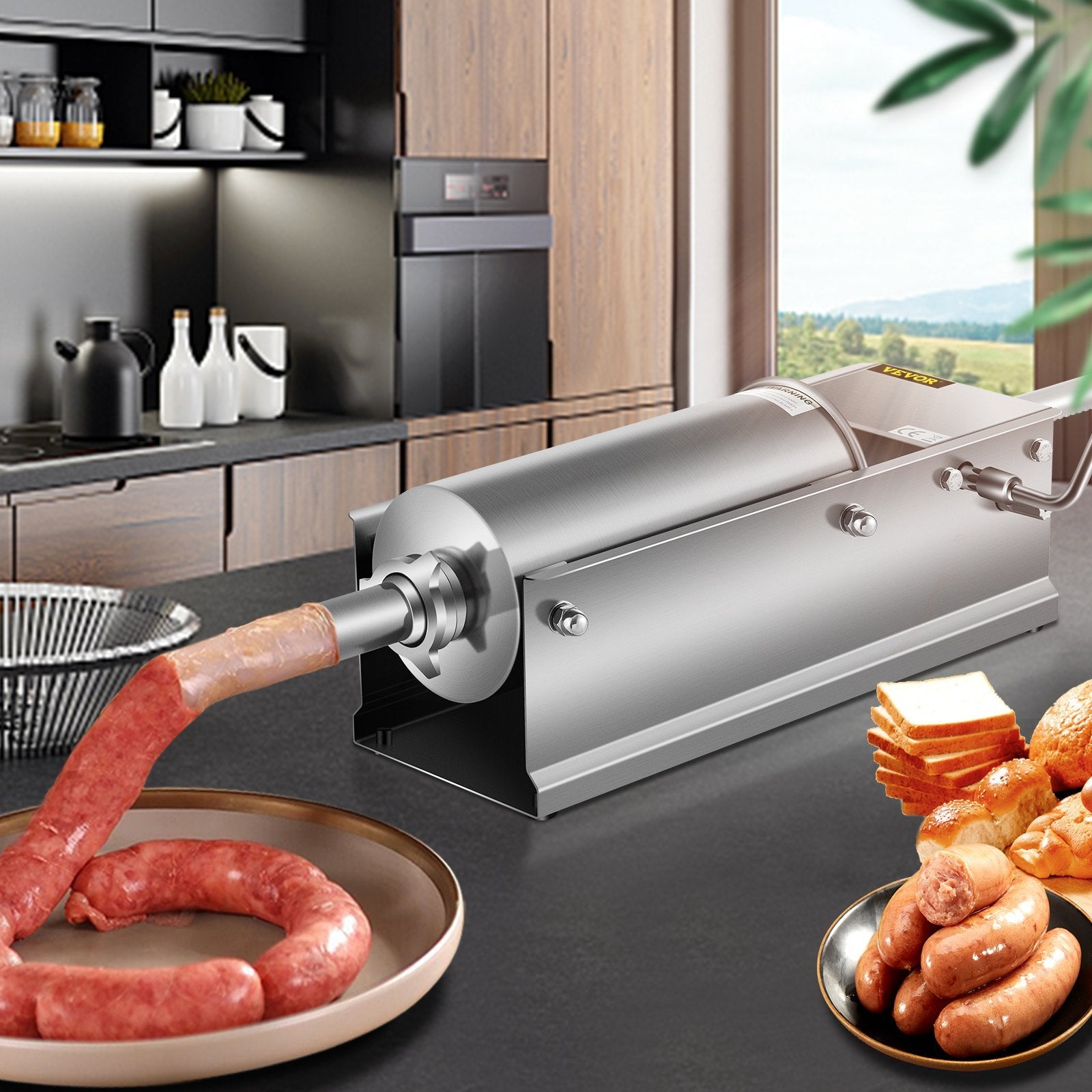 VEVOR Horizontal Sausage Stuffer 5L/11Lbs Manual Sausage Maker With 5 Filling Nozzles Sausage Stuffing Machine For Home & Commercial Use Stainless Steel 
