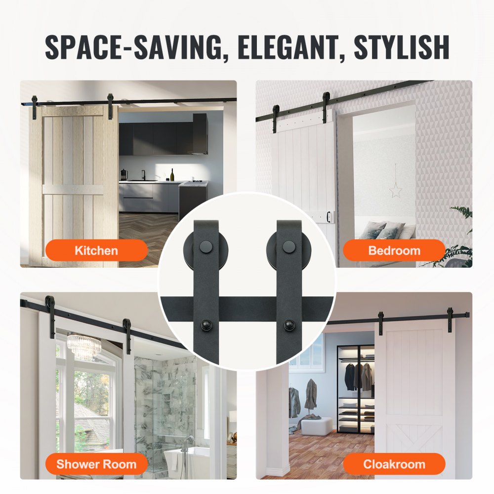 VEVOR 10FT Sliding Barn Door Hardware Kit, 330LBS Loading Heavy Duty Barn Door Track Kit for Single Door, Fit 4.6-5.2FT Wide and 1.3"-1.8" Thick Door Panel, with Smooth & Silent Pulley (J Shape) 