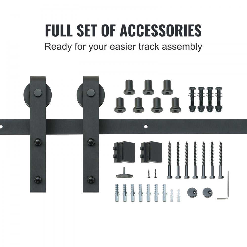 VEVOR 8FT Sliding Barn Door Hardware Kit, 330LBS Loading Heavy Duty Barn Door Track Kit for Single Door, Fit 3.7-4.3FT Wide and 1.3"-1.8" Thick Door Panel, with Smooth & Silent Pulley (J Shape) 