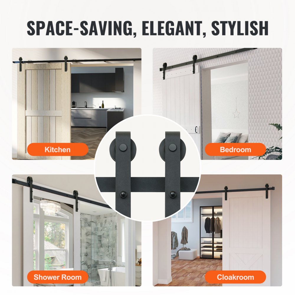 VEVOR 8FT Sliding Barn Door Hardware Kit, 330LBS Loading Heavy Duty Barn Door Track Kit for Single Door, Fit 3.7-4.3FT Wide and 1.3"-1.8" Thick Door Panel, with Smooth & Silent Pulley (J Shape) 