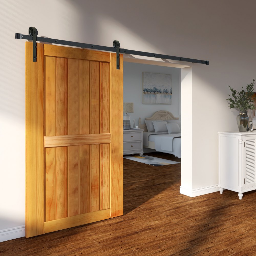 VEVOR 8FT Sliding Barn Door Hardware Kit, 330LBS Loading Heavy Duty Barn Door Track Kit for Single Door, Fit 3.7-4.3FT Wide and 1.3"-1.8" Thick Door Panel, with Smooth & Silent Pulley (J Shape) 