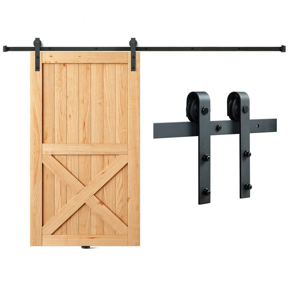 VEVOR 8FT Sliding Barn Door Hardware Kit, 330LBS Loading Heavy Duty Barn Door Track Kit for Single Door, Fit 3.7-4.3FT Wide and 1.3"-1.8" Thick Door Panel, with Smooth & Silent Pulley (J Shape) 