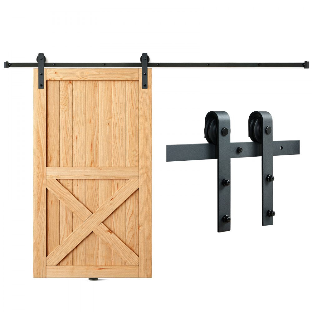 VEVOR 8FT Sliding Barn Door Hardware Kit, 330LBS Loading Heavy Duty Barn Door Track Kit for Single Door, Fit 3.7-4.3FT Wide and 1.3"-1.8" Thick Door Panel, with Smooth & Silent Pulley (J Shape) 