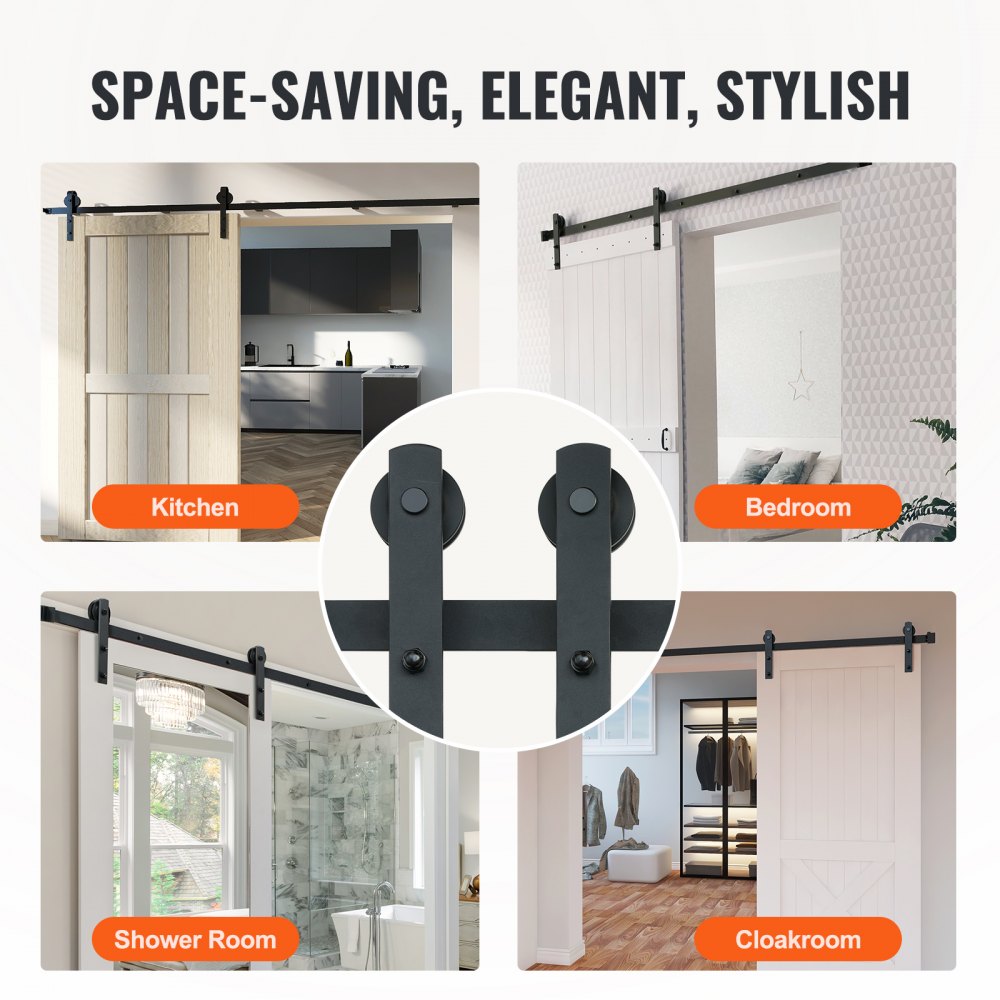 VEVOR 8FT Sliding Barn Door Hardware Kit, 330LBS Loading Heavy Duty Barn Door Track Kit for Single Door, Fit 3.7-4.3FT Wide and 1.3"-1.8" Thick Door Panel, with Smooth & Silent Pulley (I Shape) 