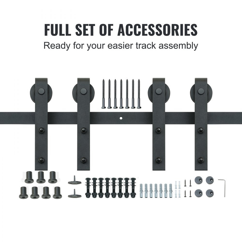 VEVOR 8FT Sliding Barn Door Hardware Kit, 330LBS Heavy Duty Barn Door Track Kit for Double Doors, Fit 3.7-4.3FT Total Wide and 1.3"-1.8" Thick 2 Door Panel, with Smooth & Silent Pulley (J Shape) 