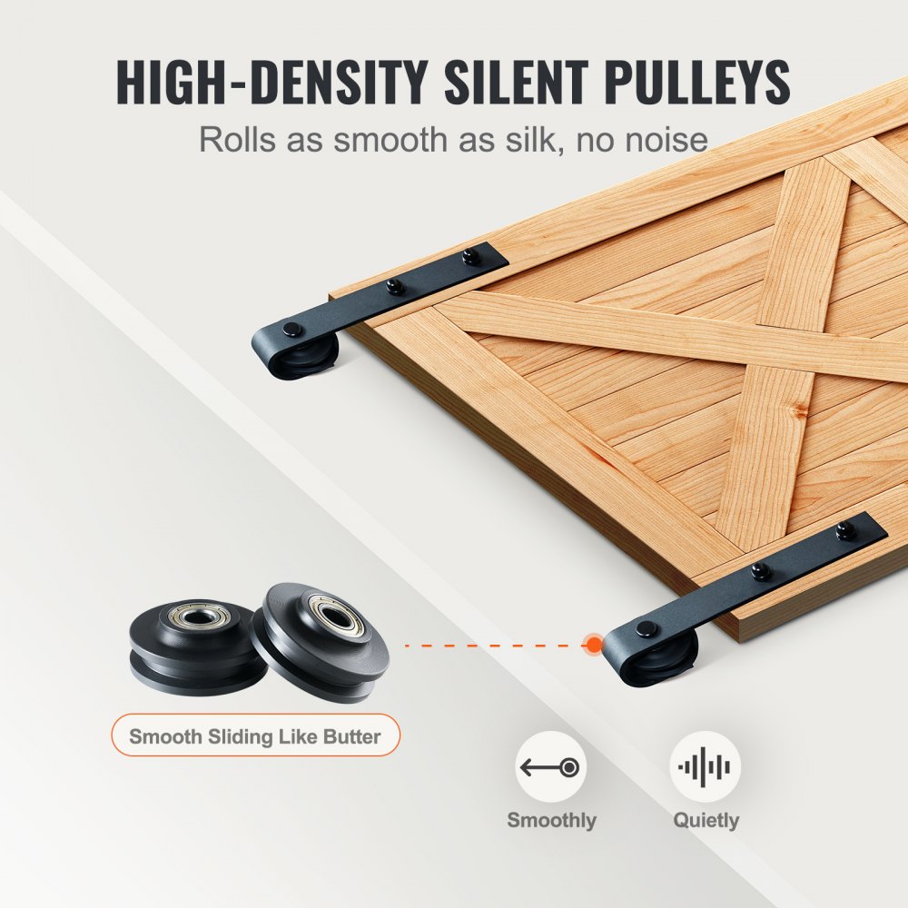 VEVOR 8FT Sliding Barn Door Hardware Kit, 330LBS Heavy Duty Barn Door Track Kit for Double Doors, Fit 3.7-4.3FT Total Wide and 1.3"-1.8" Thick 2 Door Panel, with Smooth & Silent Pulley (J Shape) 