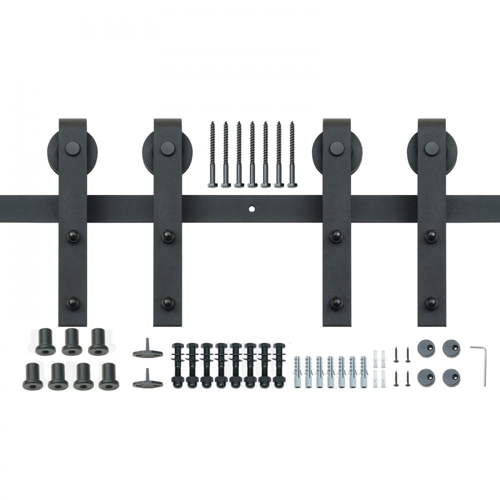 VEVOR 8FT Sliding Barn Door Hardware Kit, 330LBS Heavy Duty Barn Door Track Kit for Double Doors, Fit 3.7-4.3FT Total Wide and 1.3"-1.8" Thick 2 Door Panel, with Smooth & Silent Pulley (J Shape) 