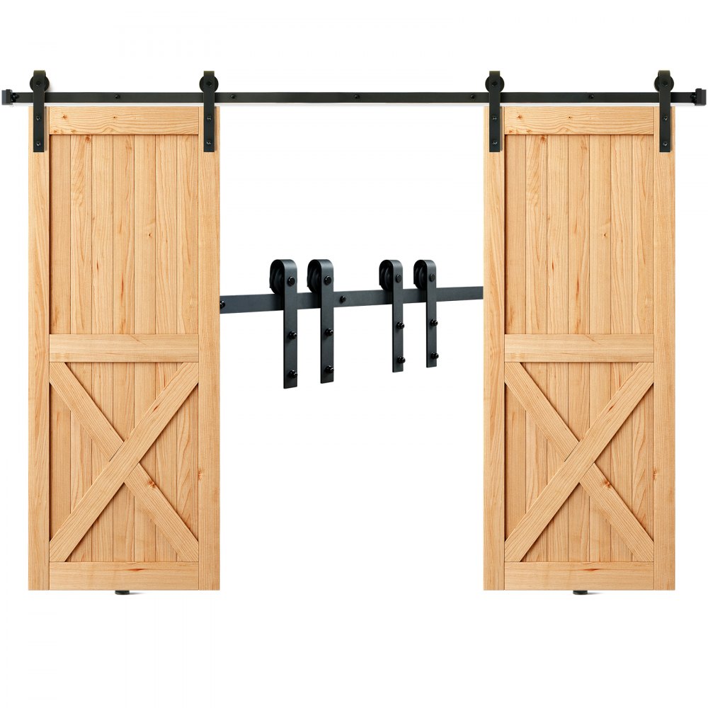 VEVOR 8FT Sliding Barn Door Hardware Kit, 330LBS Heavy Duty Barn Door Track Kit for Double Doors, Fit 3.7-4.3FT Total Wide and 1.3"-1.8" Thick 2 Door Panel, with Smooth & Silent Pulley (J Shape) 