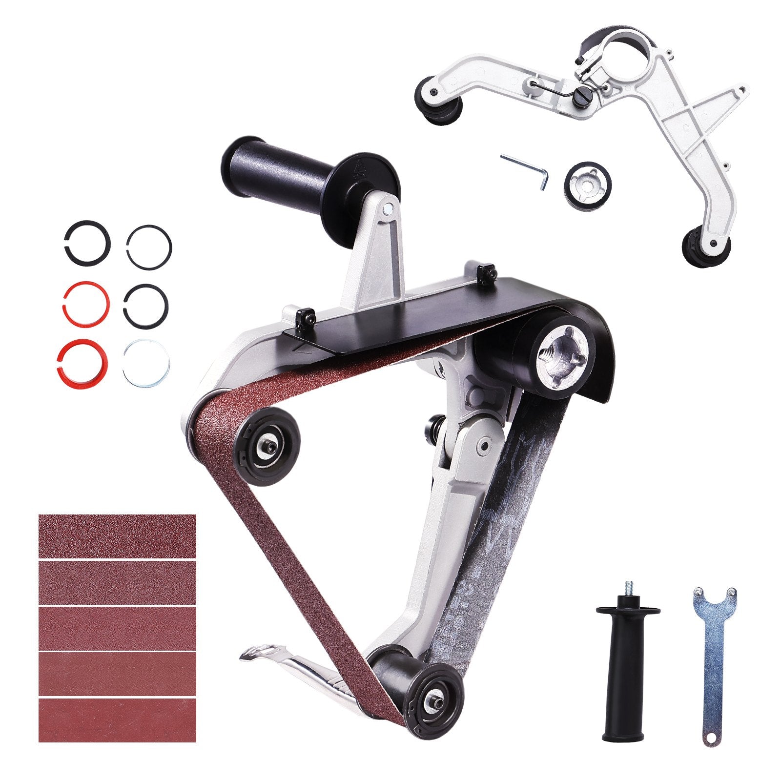 VEVOR Belt Sander Adapter for Angle Grinder, Pipe or Tube Sanding Attachment with 5/8-11" Imperial Thread and 10PCS Sanding Belts, Belt Sander Attachment Pipe Polishing Adapter for Rust Removal 