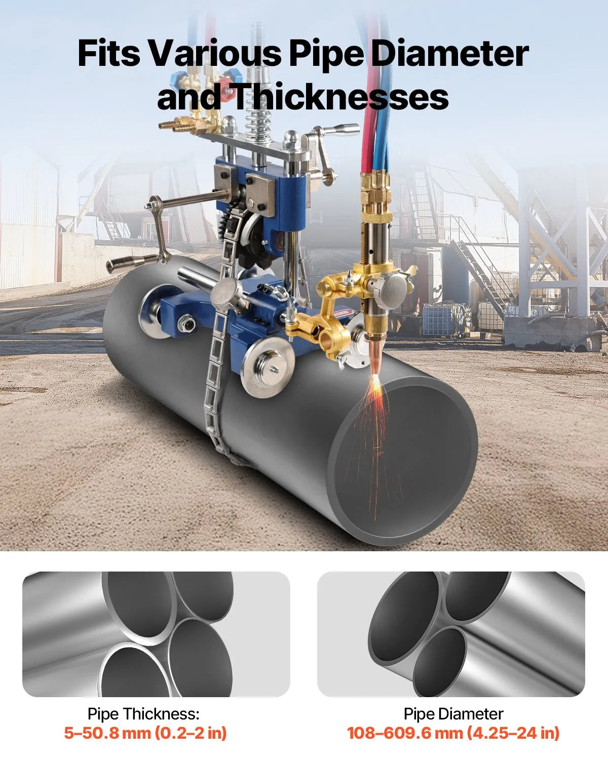 VEVOR CG2-11Y Manual Gas Pipe Cutting Machine 0.2"-2" Thick Pipe 0°-45° Portable