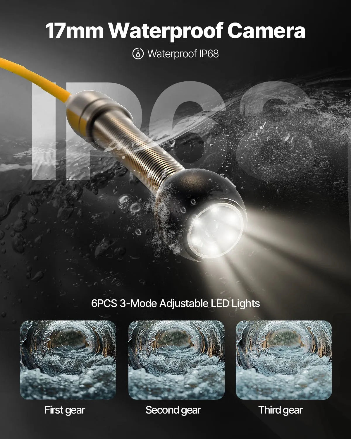 VEVOR Sewer Camera, 65.6FT 4.3\" Screen, Pipeline Inspection Camera w/DVR Function & Snake Cable, Waterproof IP68 Borescope with LED Lights, Industrial Endoscope for Home Wall Duct Drain Pipe Plumbing
