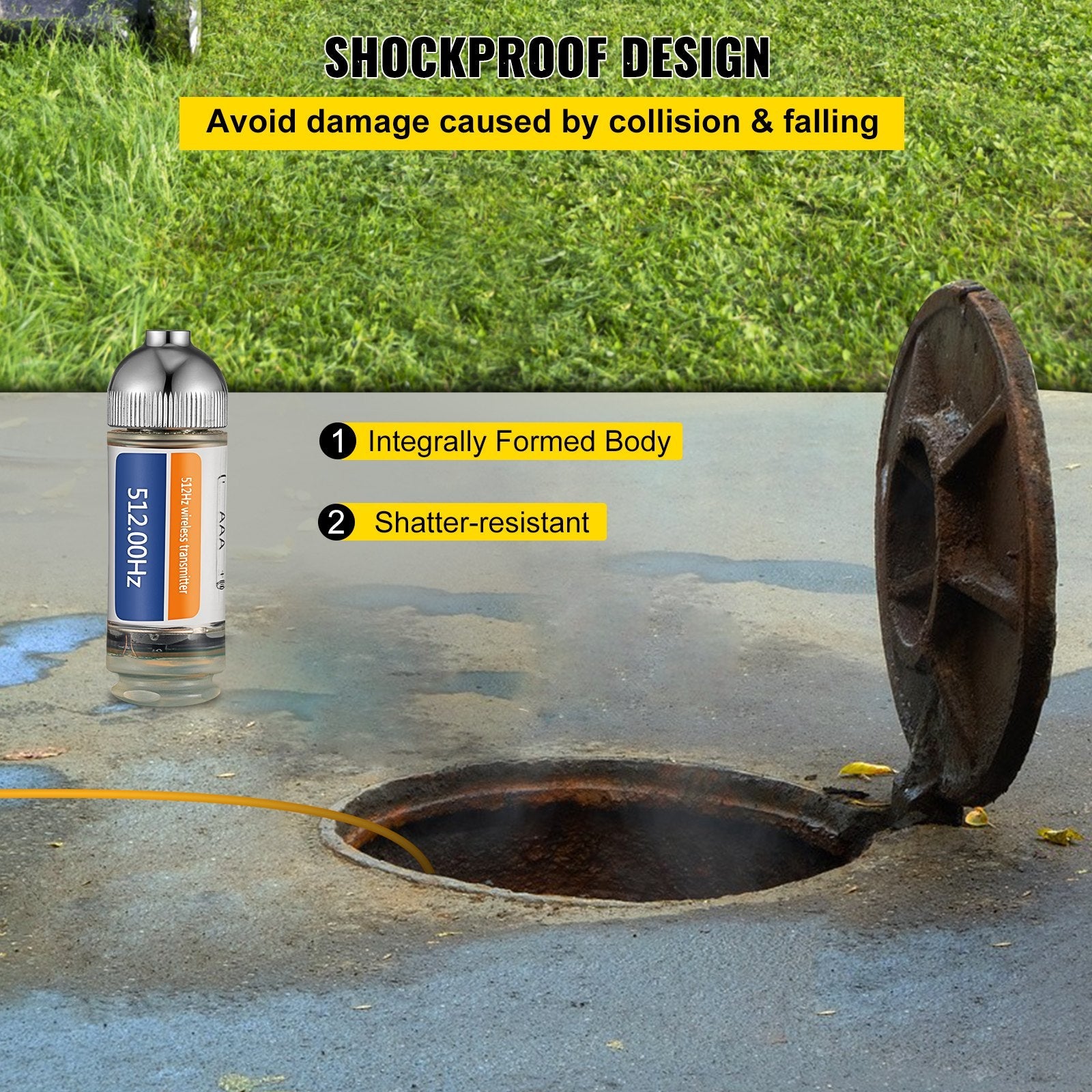VEVOR Sonde Locator, 512 Hertz Frequency, Rigid Drain Locator with 8/5" and 1/4-20" Connectors for Locating & Detecting Small Sewer & Pipelines, Up to 25' Depth Water Line, Flashing for Transmitting 