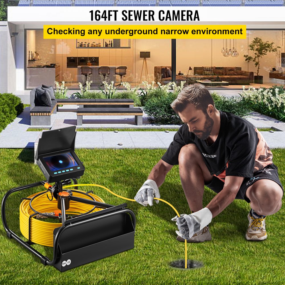 VEVOR Sewer Camera, 164FT 4.3\" Screen, Pipeline Inspection Camera with DVR Function & Snake Cable, Waterproof IP68 Borescope w/LED Lights, Industrial Endoscope for Home Wall Duct Drain Pipe Plumbing 