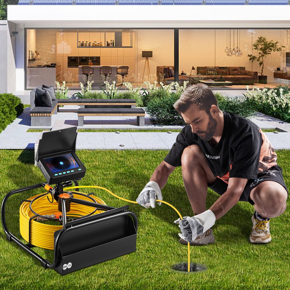 VEVOR Sewer Camera, 164FT 4.3\" Screen, Pipeline Inspection Camera with DVR Function & Snake Cable, Waterproof IP68 Borescope w/LED Lights, Industrial Endoscope for Home Wall Duct Drain Pipe Plumbing 