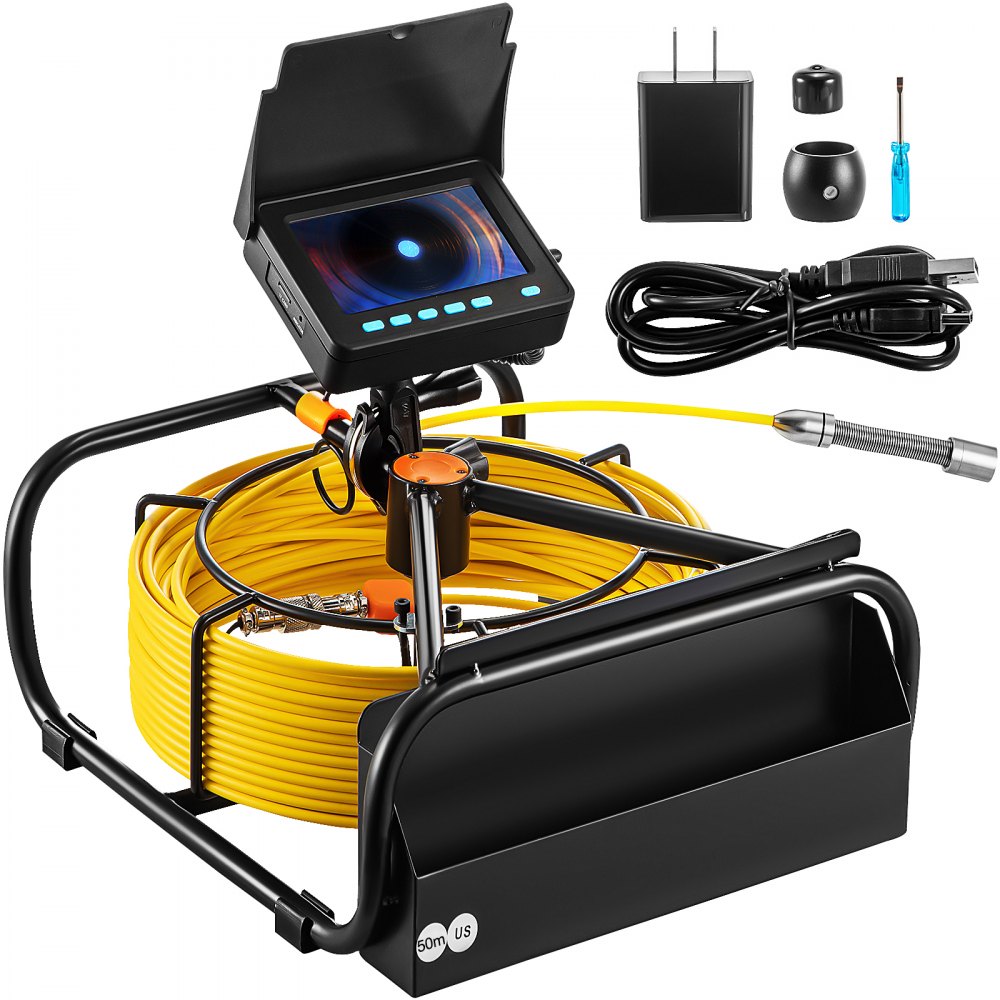 VEVOR Sewer Camera, 164FT 4.3\" Screen, Pipeline Inspection Camera with DVR Function & Snake Cable, Waterproof IP68 Borescope w/LED Lights, Industrial Endoscope for Home Wall Duct Drain Pipe Plumbing 