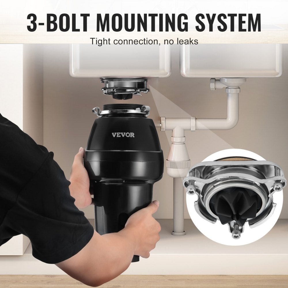 VEVOR Garbage Disposal 3/4 HP Continuous Food Waste Disposer 3260 RPM 3-Bolt 