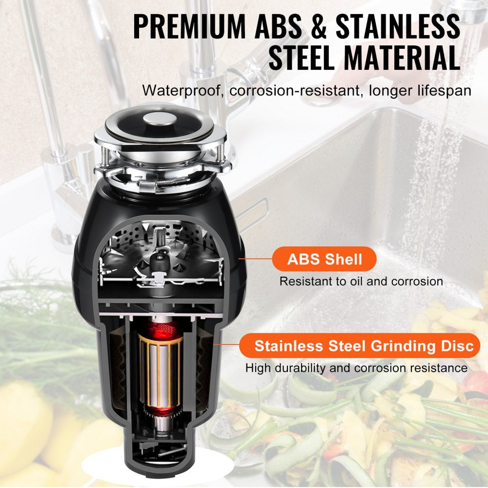 VEVOR Garbage Disposal 3/4 HP Continuous Food Waste Disposer 3260 RPM 3-Bolt 
