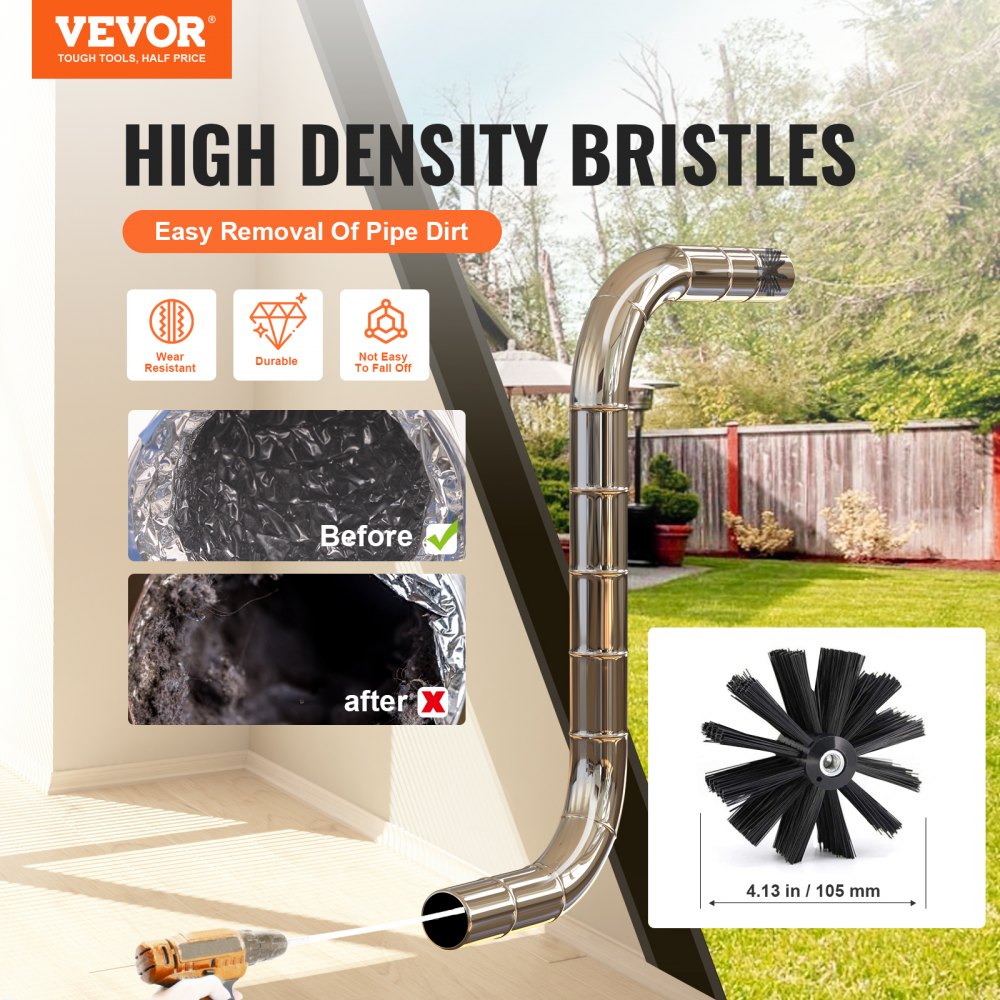 VEVOR 40 FEET Dryer Vent Cleaner Kit, 29 Pieces Duct Cleaning Brush, Reinforced Nylon Dryer Vent Brush, Dryer Cleaning Tools Lint Remover with Flexible Lint Trap Brush, Clamp Connectors 