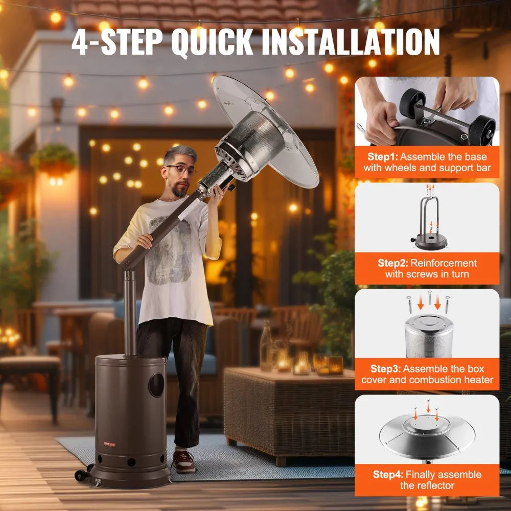 50,000 BTU Outdoor Propane Heater with Hammered Bronze Finish and Round Table
