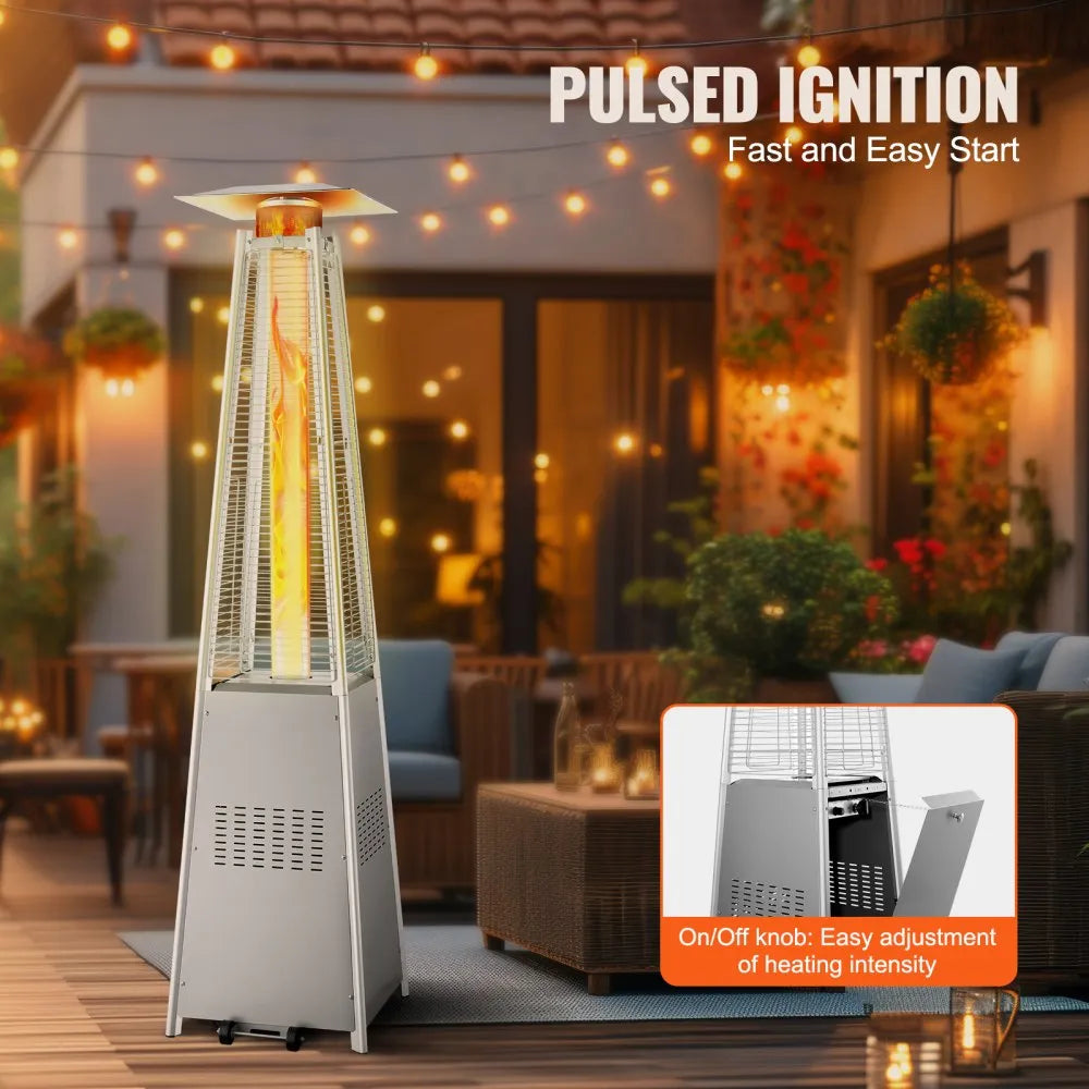 48,000 BTU Pyramid Propane Patio Heater with Wheels, Silver Finish