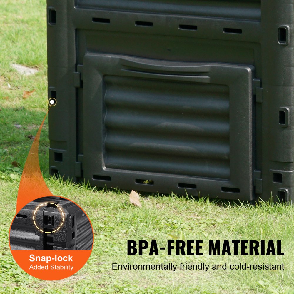 VEVOR Garden Compost Bin 80 Gal, BPA Free Composter, Large Capacity Outdoor Composting Bin with Top Lid and Bottom Door, Easy Assembling, Lightweight, Fast Creation of Fertile Soil 