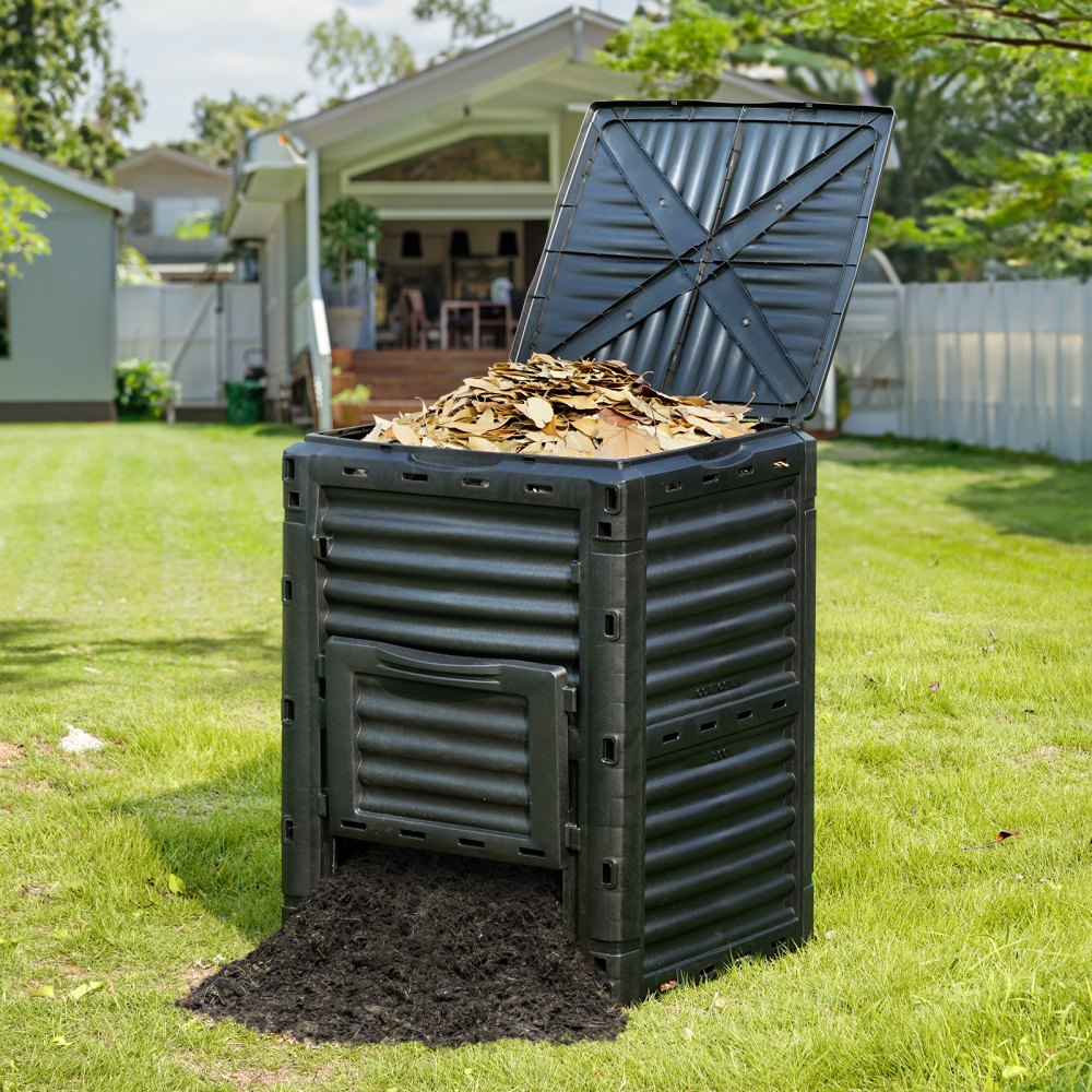 VEVOR Garden Compost Bin 80 Gal, BPA Free Composter, Large Capacity Outdoor Composting Bin with Top Lid and Bottom Door, Easy Assembling, Lightweight, Fast Creation of Fertile Soil 