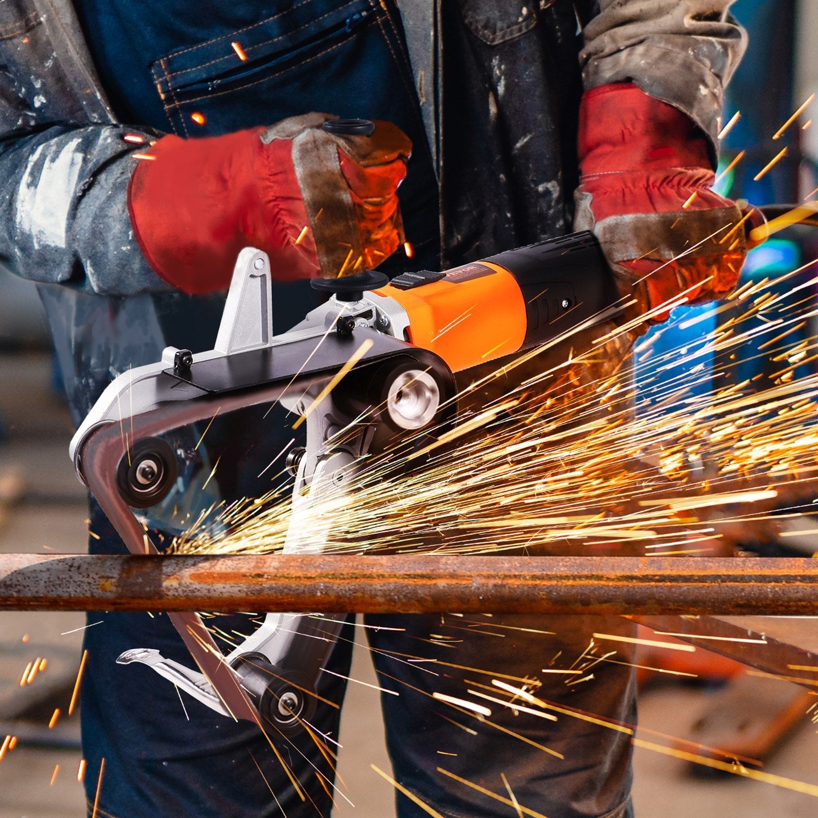 VEVOR Pipe Tube Polisher Sander, 1000W Pipe Belt Sander with 6 Variable Speeds 1100-3200rpm, Professional Belt Sander Grinding Machine with 3PCS Sanding Belts for Burnishing Finishing Rust Removal 