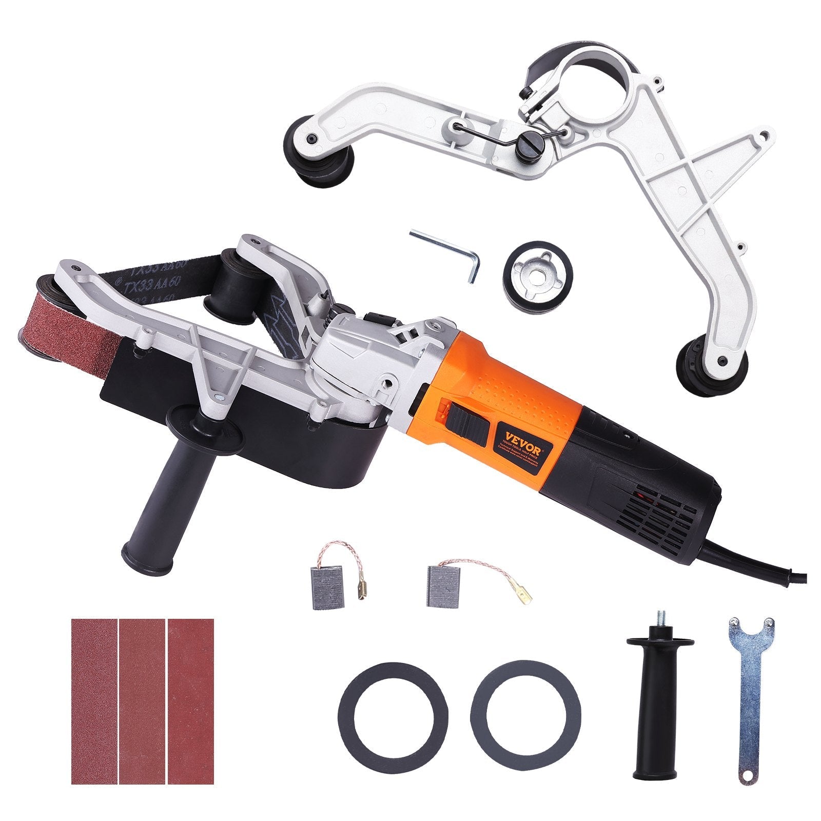 VEVOR Pipe Tube Polisher Sander, 1000W Pipe Belt Sander with 6 Variable Speeds 1100-3200rpm, Professional Belt Sander Grinding Machine with 3PCS Sanding Belts for Burnishing Finishing Rust Removal 